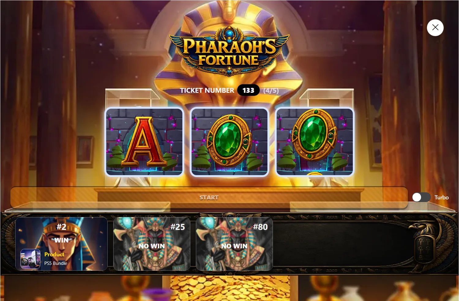 Slot Machine — Pharaoh's Fortune, one ticket per spin