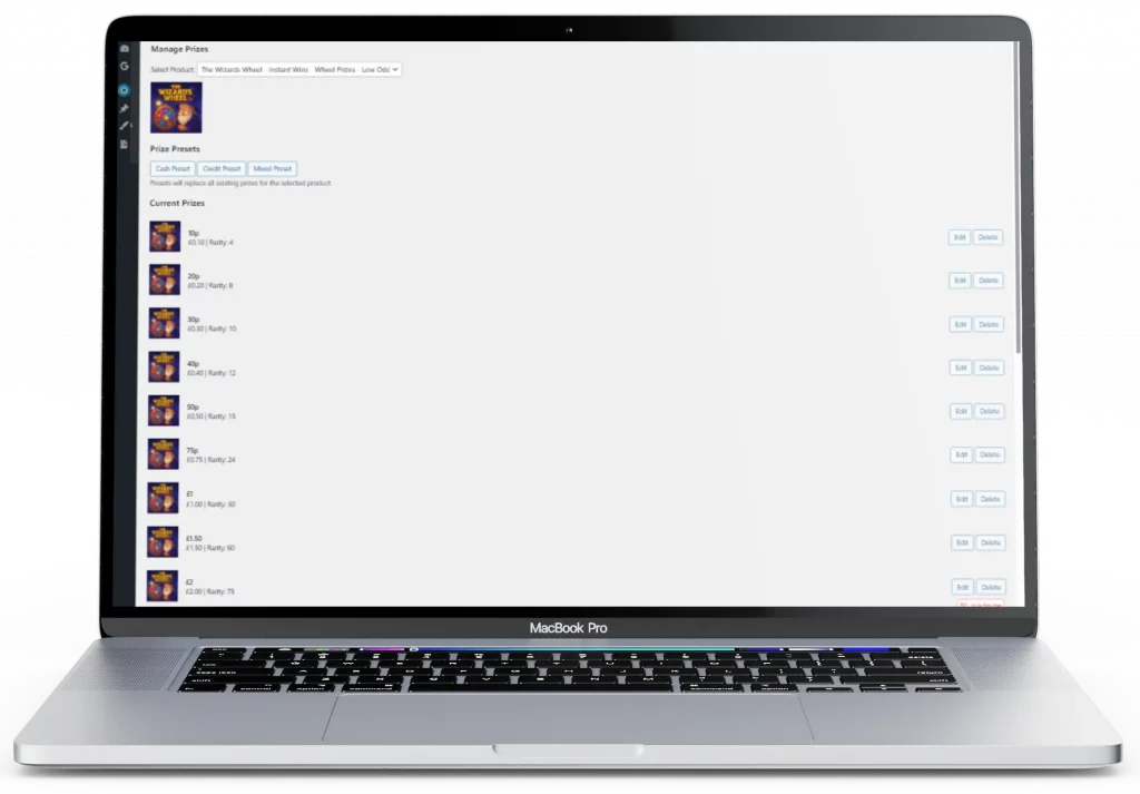 Spin The Wheel Game Settings (Desktop)