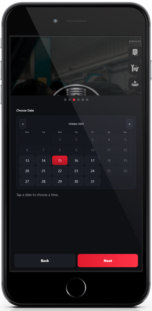 Select Date and Time (Mobile View)