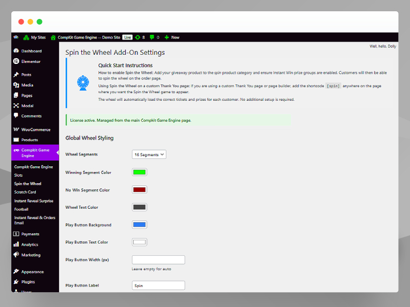 Game Configuration Panel